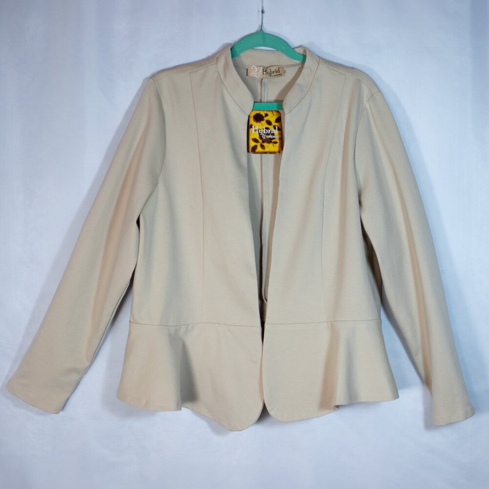 Hybrid & Company Women's Blazer Open Front Ponte  Blazer Jacket Beige Size 1X
